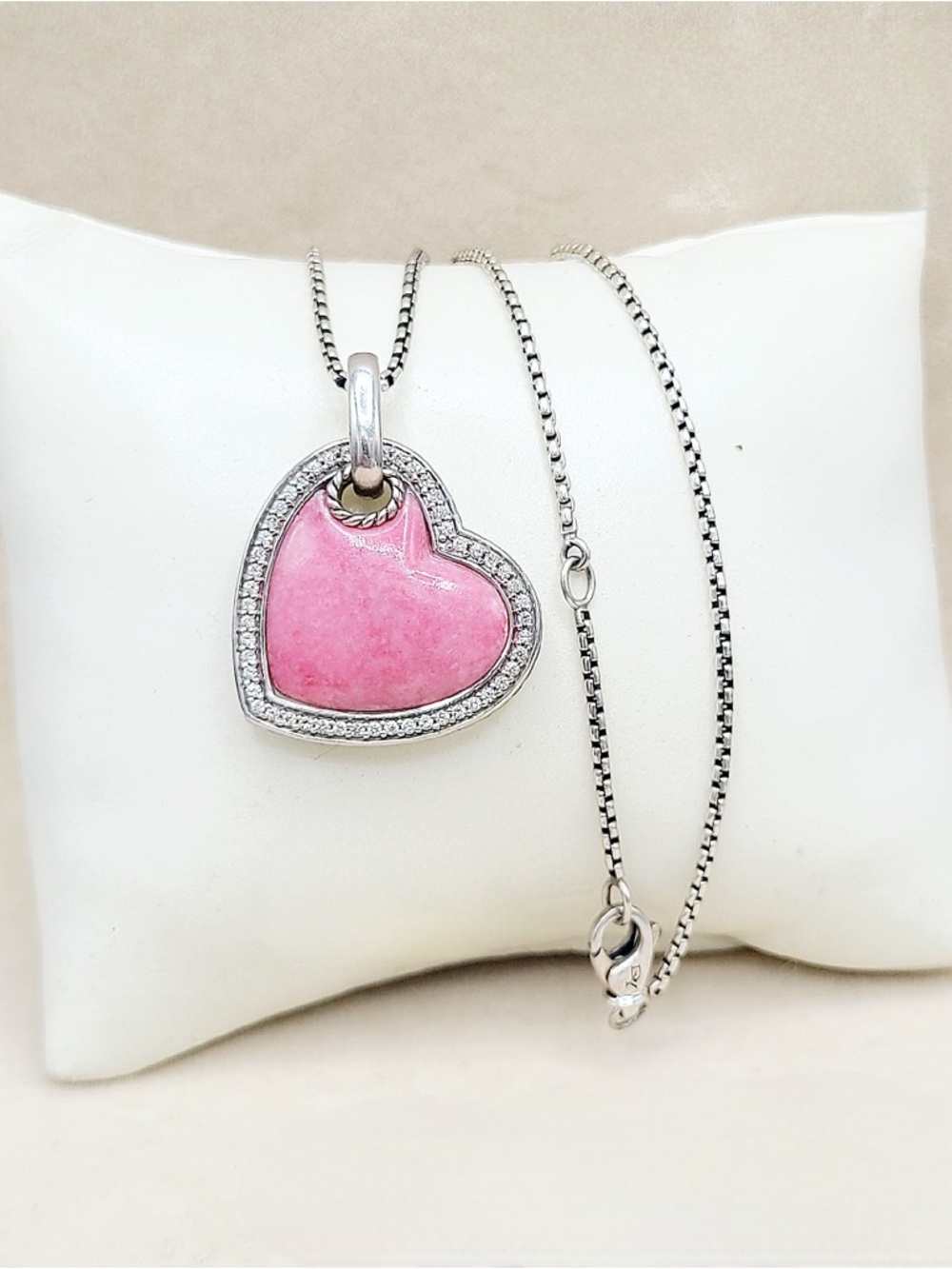 David Yurman Large Heart Pendant With Rhodonite and Diamonds